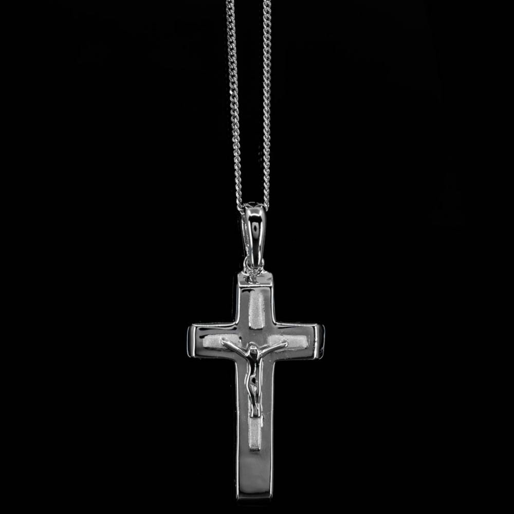 Ασημένιος Ανδρικός σταυρός με αλυσίδα από καθαρό ασήμι 925ο με τον Εσταυρωμένο