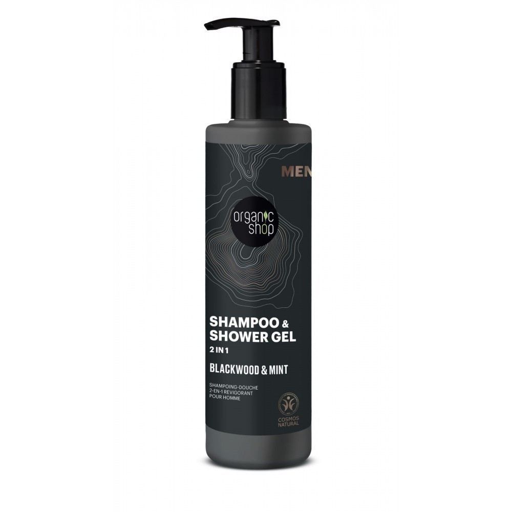 Organic Shop MEN 2-in-1 Blackwood & Mint Shampoo & Shower Gel, 280 ml