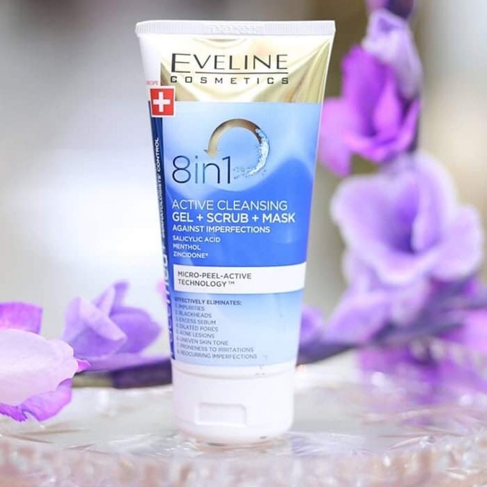 Eveline Facemed+ 8in1 Active Cleansing Gel Scrub & Mask 150ml ενεργό gel καθαρισμού, scrub και μάσκα για τις ατέλειες 8 σε 1
