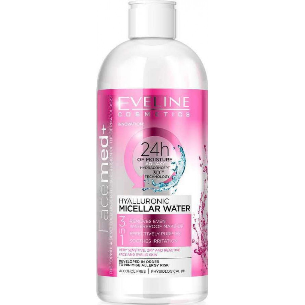 Eveline Facemed+ Hylauronic Micellar Water 3in1 Make Up Remover 400ml Νερό Ντεμακιγιάζ