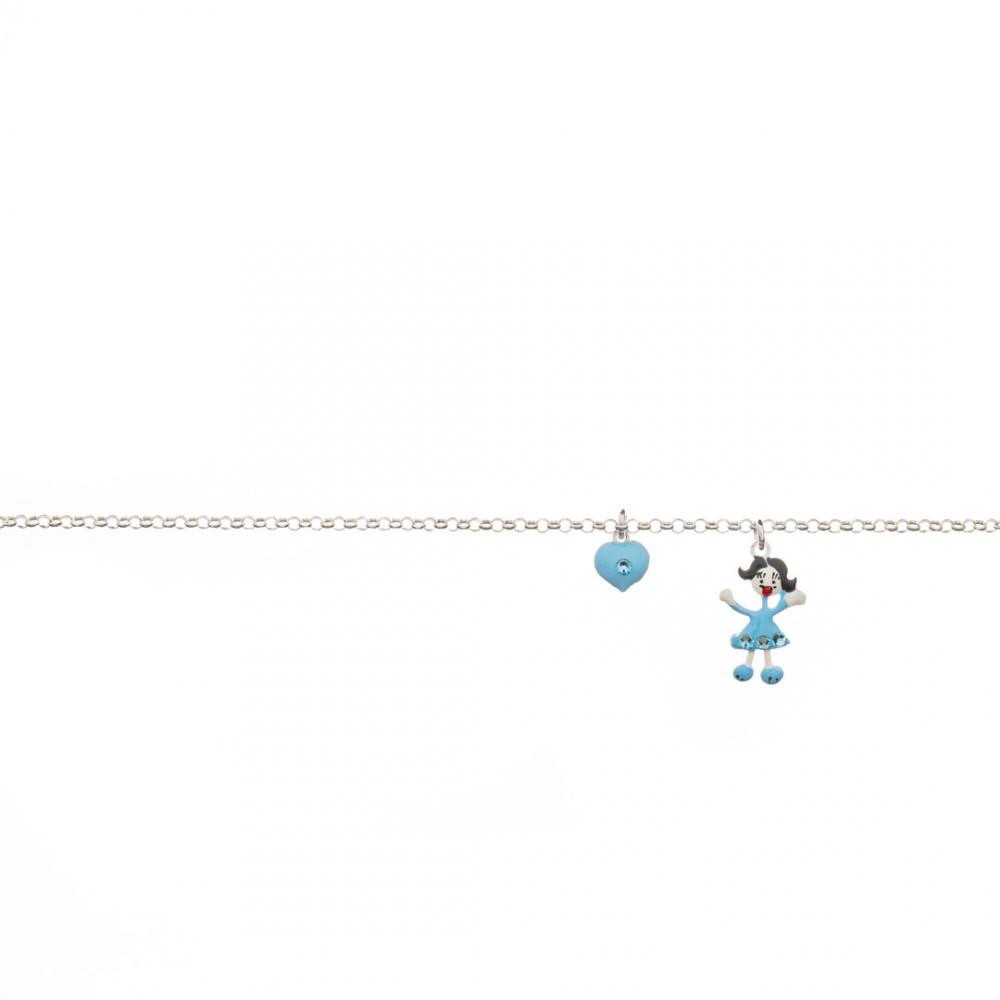 Χειροποίητο Παιδικό Βραχιόλι με κρεμαστή καρδιά και κοριτσάκι γαλάζιο με σμάλτο από Ασήμι 925