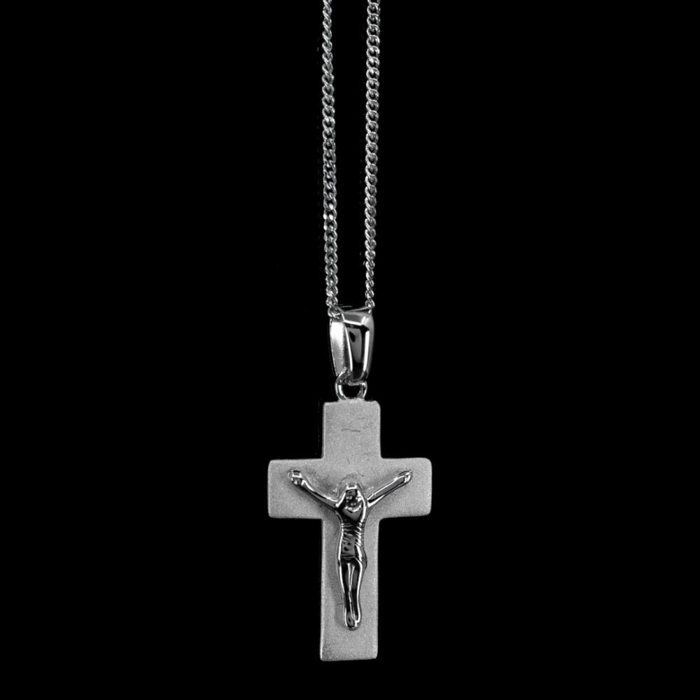 Ασημένιος σταυρός με τον Εσταυρωμένο C071 με αλυσίδα από καθαρό ασήμι 925ο