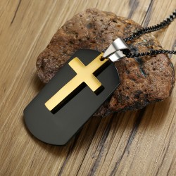 Κολιέ από ανοξείδωτο Stainless Steel Tαυτότητα σταυρός με αλυσίδα μαύρο χρυσό από ατσάλι 