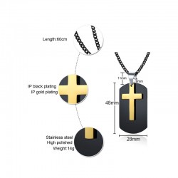 Κολιέ από ανοξείδωτο Stainless Steel Tαυτότητα σταυρός με αλυσίδα μαύρο χρυσό από ατσάλι 