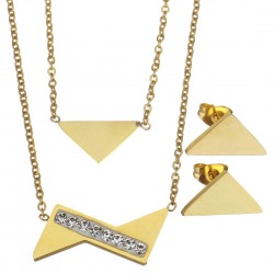 Κολιέ Stainless Steel  σετ κολιέ και σκουλαρίκια τρίγωνα με ζιργκόν σε χρυσό χρώμα από ατσάλι