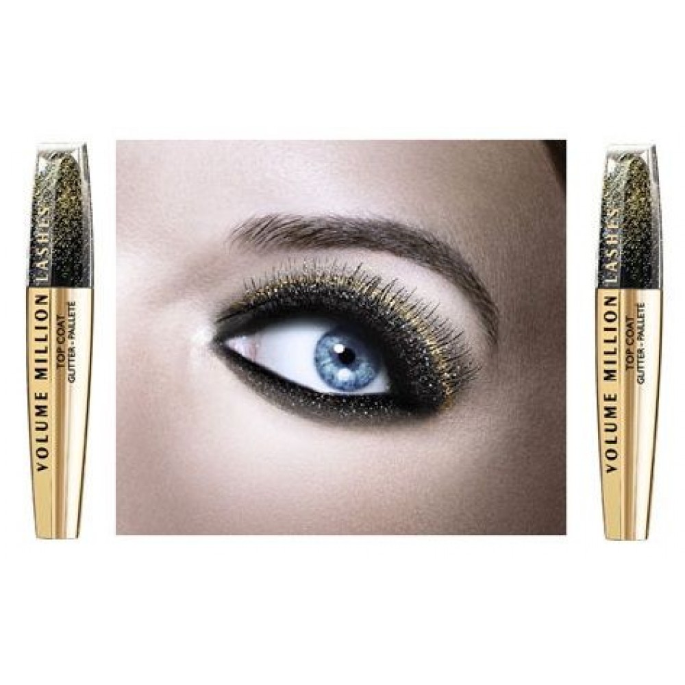 L'Oreal Paris Million Lashes Top Coat Glitter Gel Transparent Gold Mascara για Όγκο 8.9ml