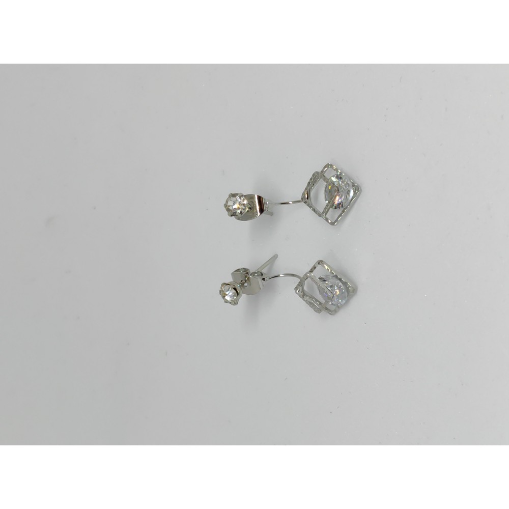 Σκουλαρίκια  με λευκές πέτρες με κούμπωμα καρφάκια ear jackets (ρόμβος) Νο 2