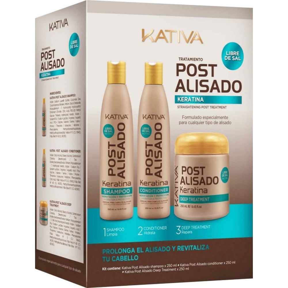 Kativa Straightening Post Treatment Kit Shampoo 250ml & Conditioner 250ml & Treatment  Mask 250ml - (πακέτο συντήρησης της θεραπείας Alisado Brasileno)