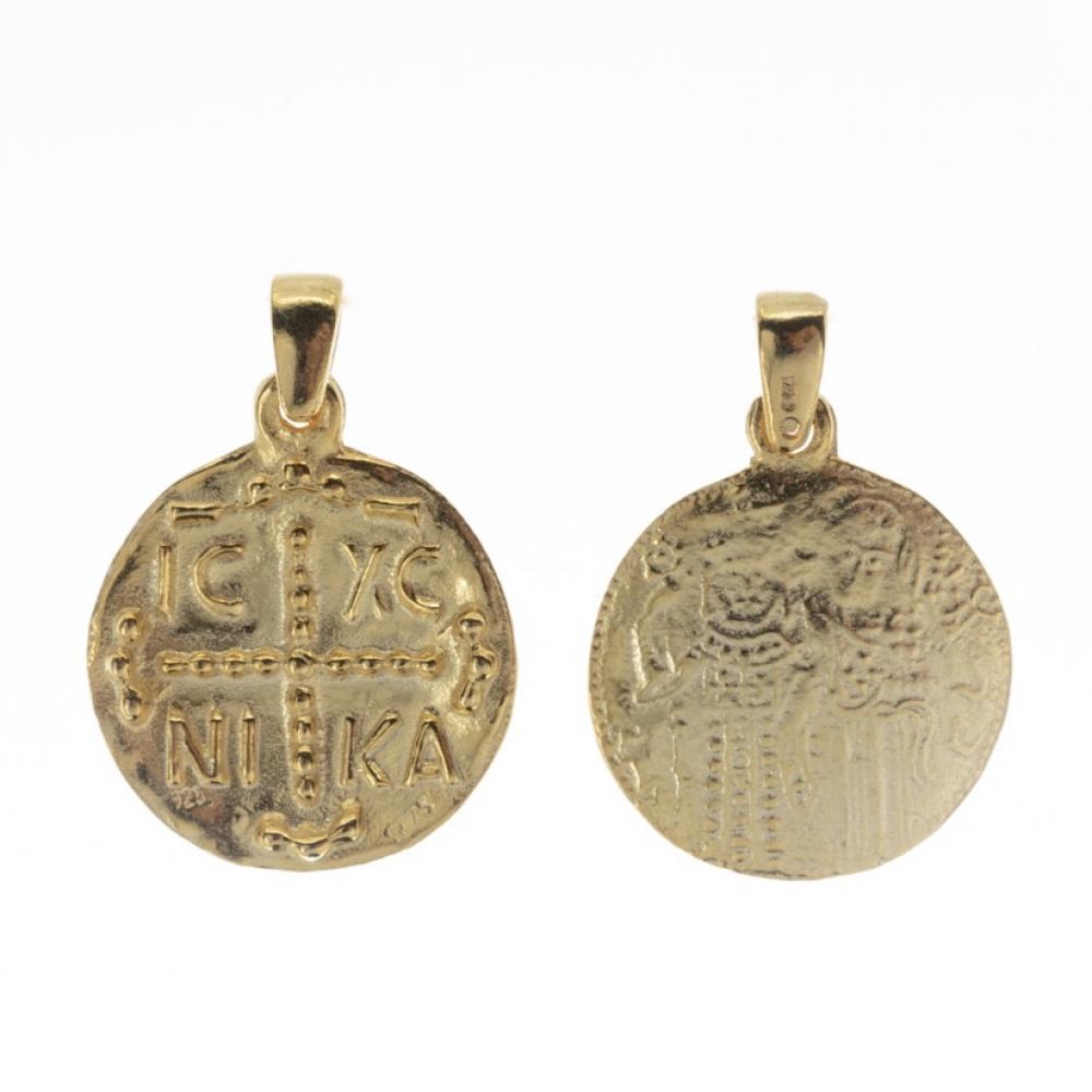 Επίχρυσο κρεμαστό  Κωνσταντινάτο από καθαρό ασήμι 925ο με αλυσίδα 45εκ