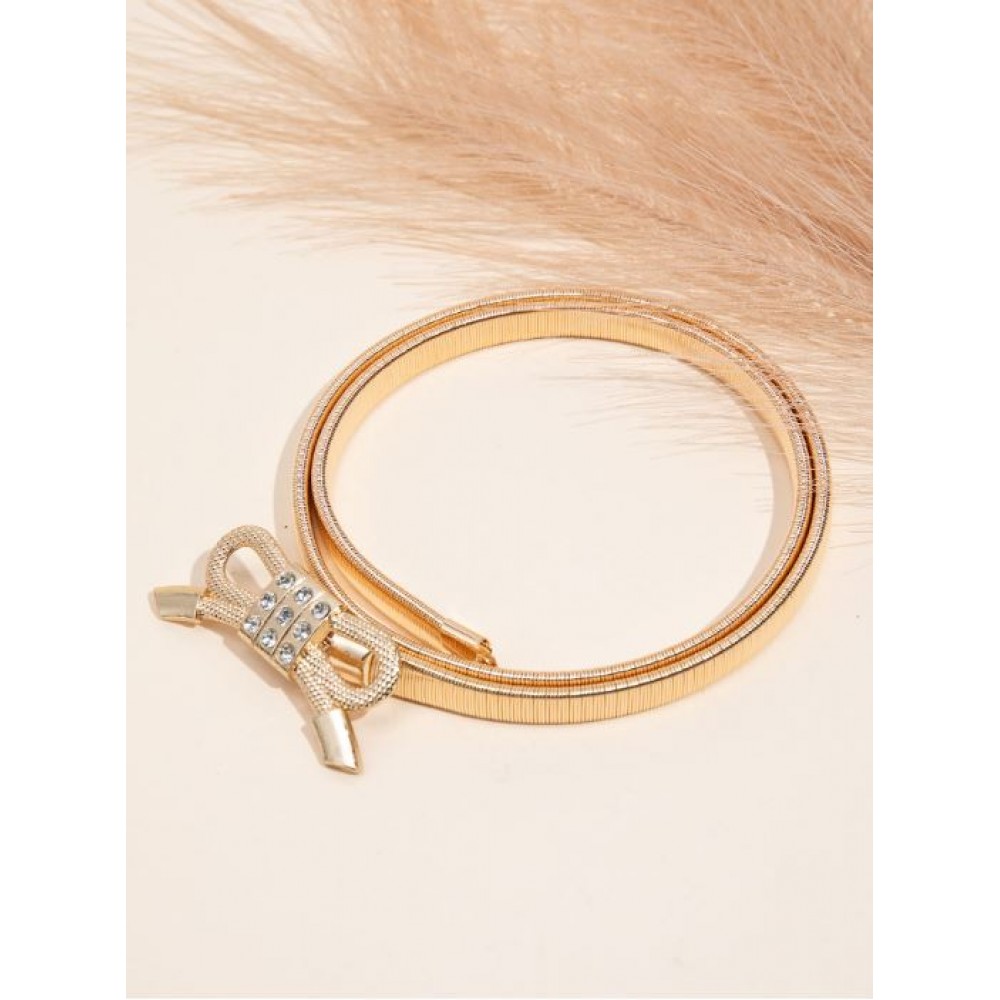  Ζώνη γυναικεία  Diamond Bow Knot Ελαστική ελαστική ζώνη χρώμα χρυσό