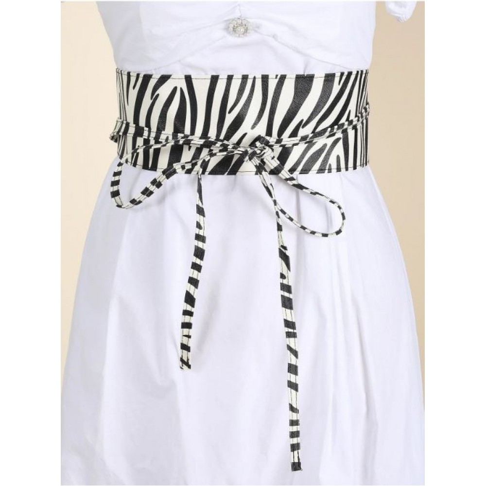 Ζώνη γυναικεία  zebra PRINT / Λευκό  από δερματίνη