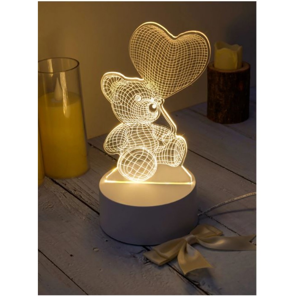 Διακοσμητικό Φωτιστικό plexiglass  3D  Illusion LED αρκουδάκι με καρδιά