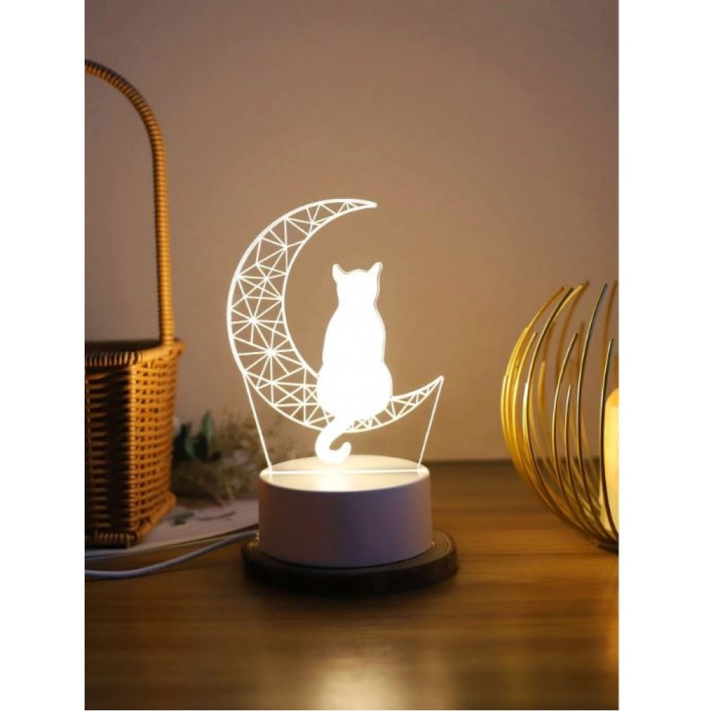 Διακοσμητικό Φωτιστικό plexiglass  3D  Illusion LED  Moon & Cat Design