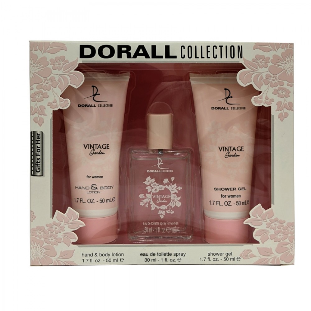 Dorall Collection Vintage Garden Women's 3pc Gift Set Hand and Body Lotion (50ml), Eau de toilette spray (30ml) and Shower Gel (50ml)