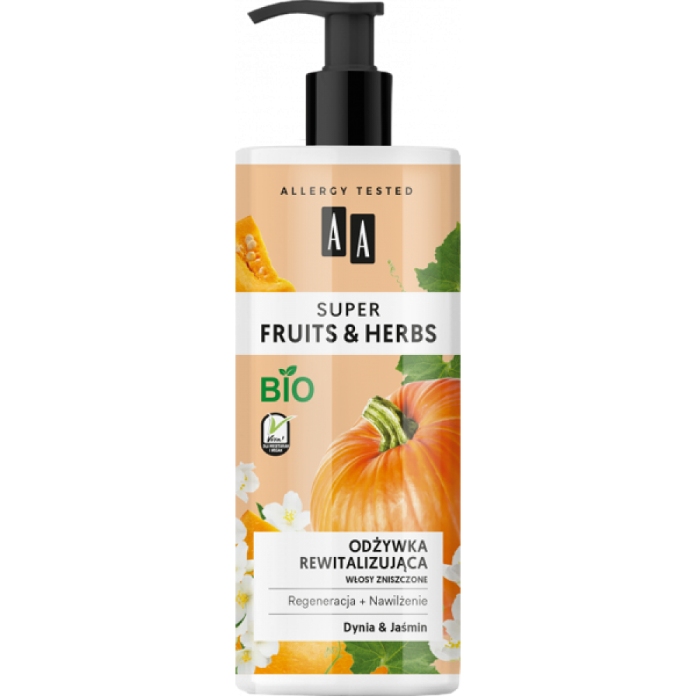 AA Super Fruits & Herbs Revitalizing and Regenerating Conditioner for Damaged Hair with Pumpkin and Jasmine 500ml conditioner με κολοκύθα και γιασεμί 
