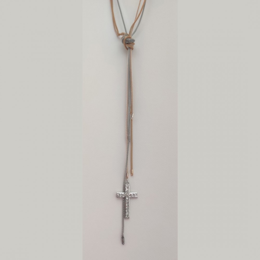 Κολιέ μακρύ με σχέδιο  και σταυρό  από Ατσάλι